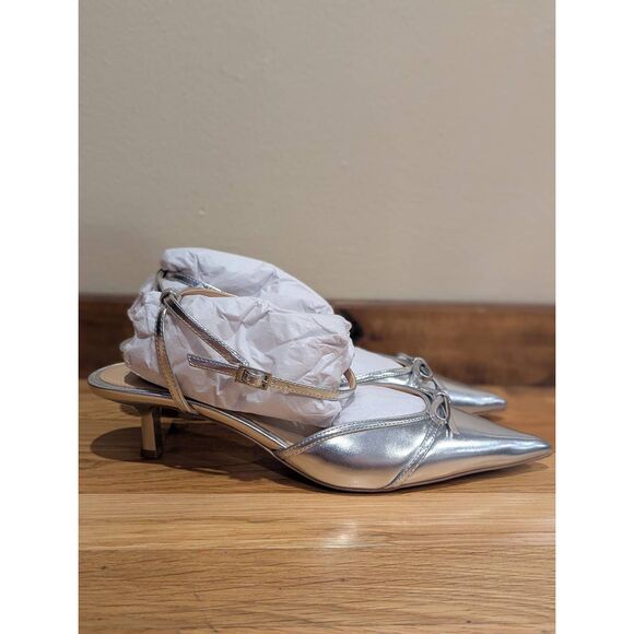 Jewel Badgley Mischka Talasia Pointed Toe Kitten Heels Womens 8 Silver NIB - Picture 8 of 16